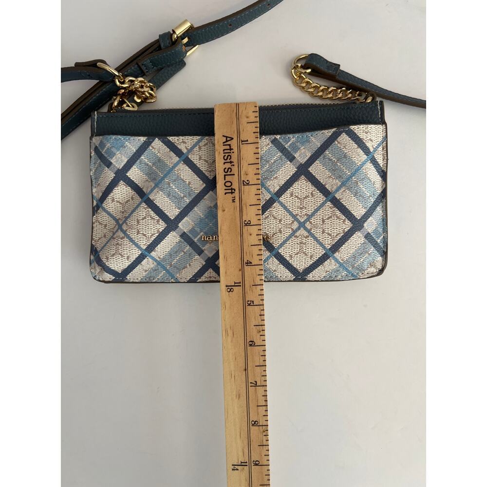 Nanette Lepore Crossbody Purse Wallet Blue Cream Gold - Picture 12 of 13